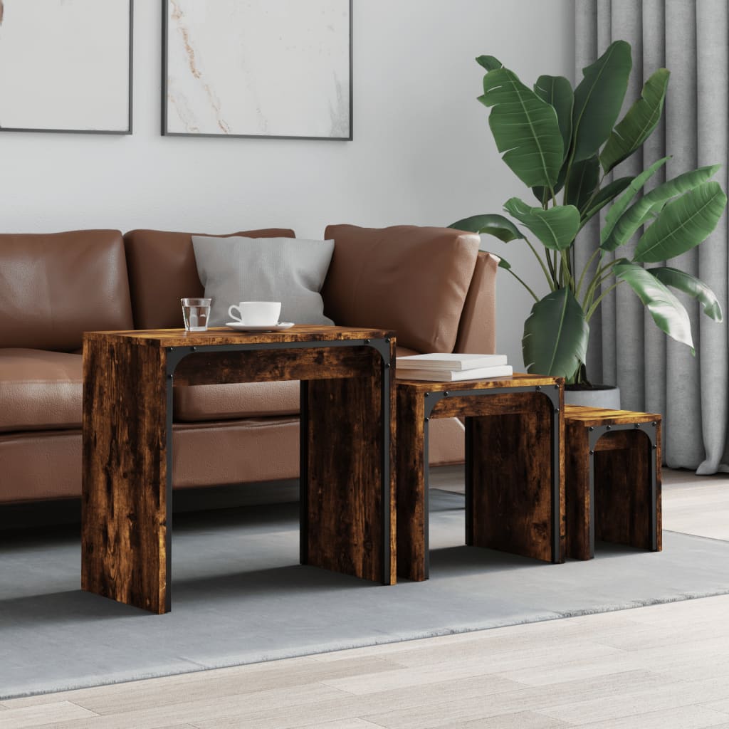 vidaXL Nesting Coffee Tables 3 pcs Smoked Oak Engineered Wood