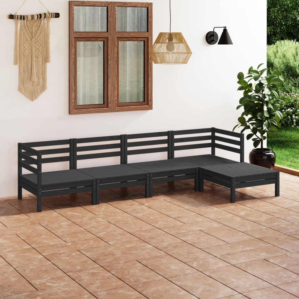 vidaXL 5 Piece Garden Lounge Set Solid Pinewood Black