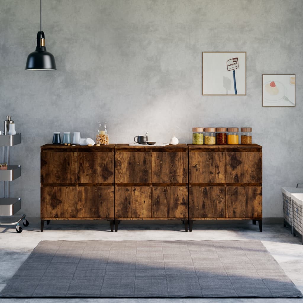 vidaXL Sideboards 3 pcs Smoked Oak 60x35x70 cm Engineered Wood