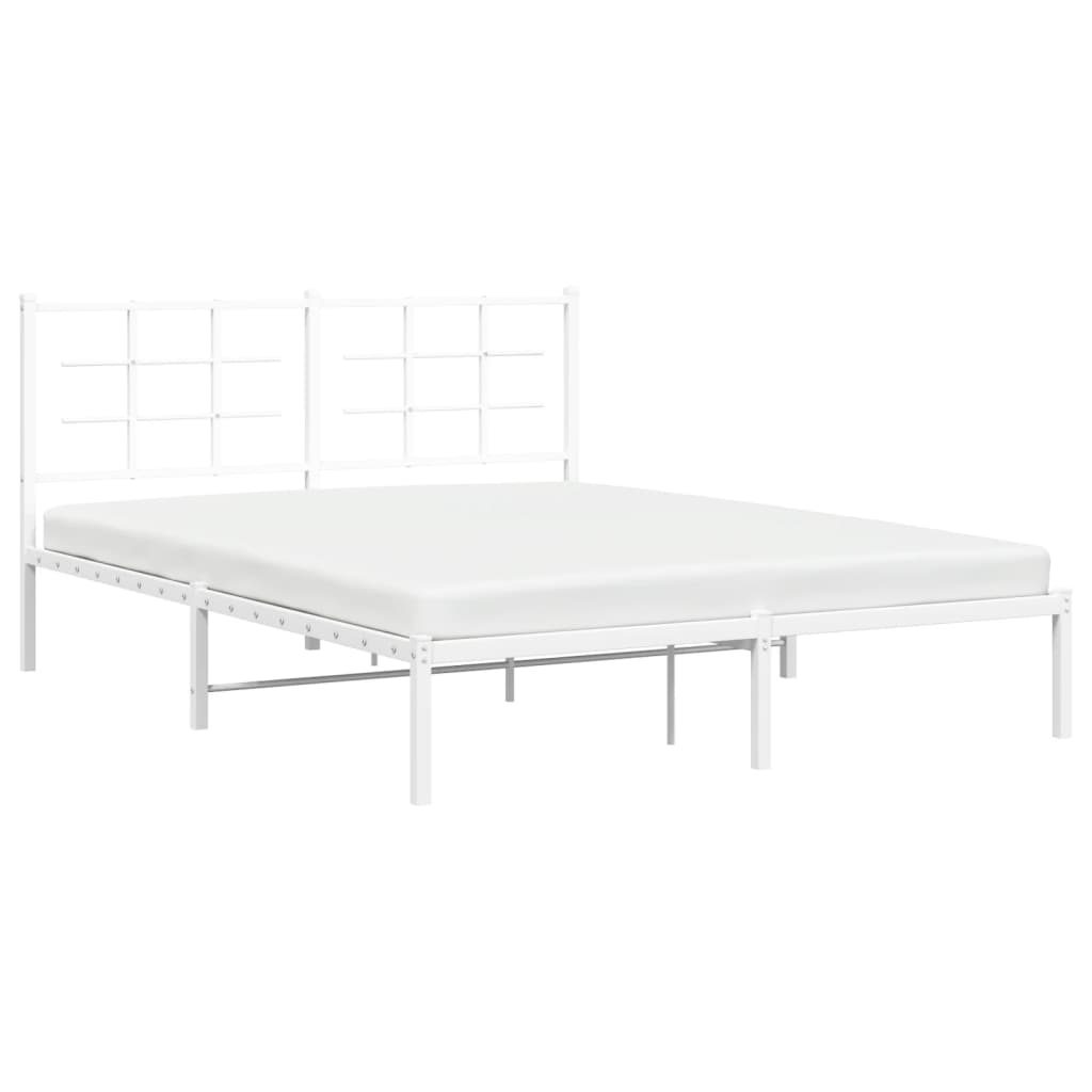 vidaXL Metal Bed Frame without Mattress with Headboard White 160x200 cm