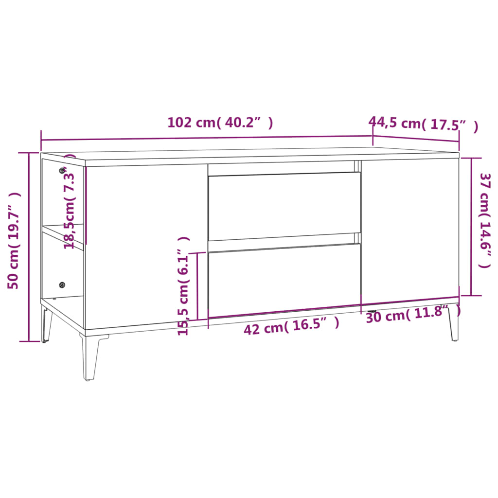 vidaXL TV Cabinet Black 102x44.5x50 cm Engineered Wood