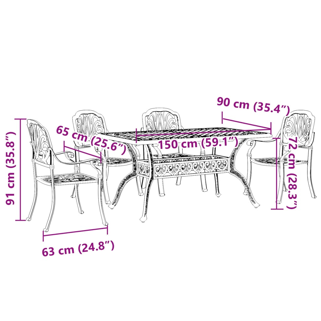 vidaXL 5 Piece Garden Dining Set White Cast Aluminium