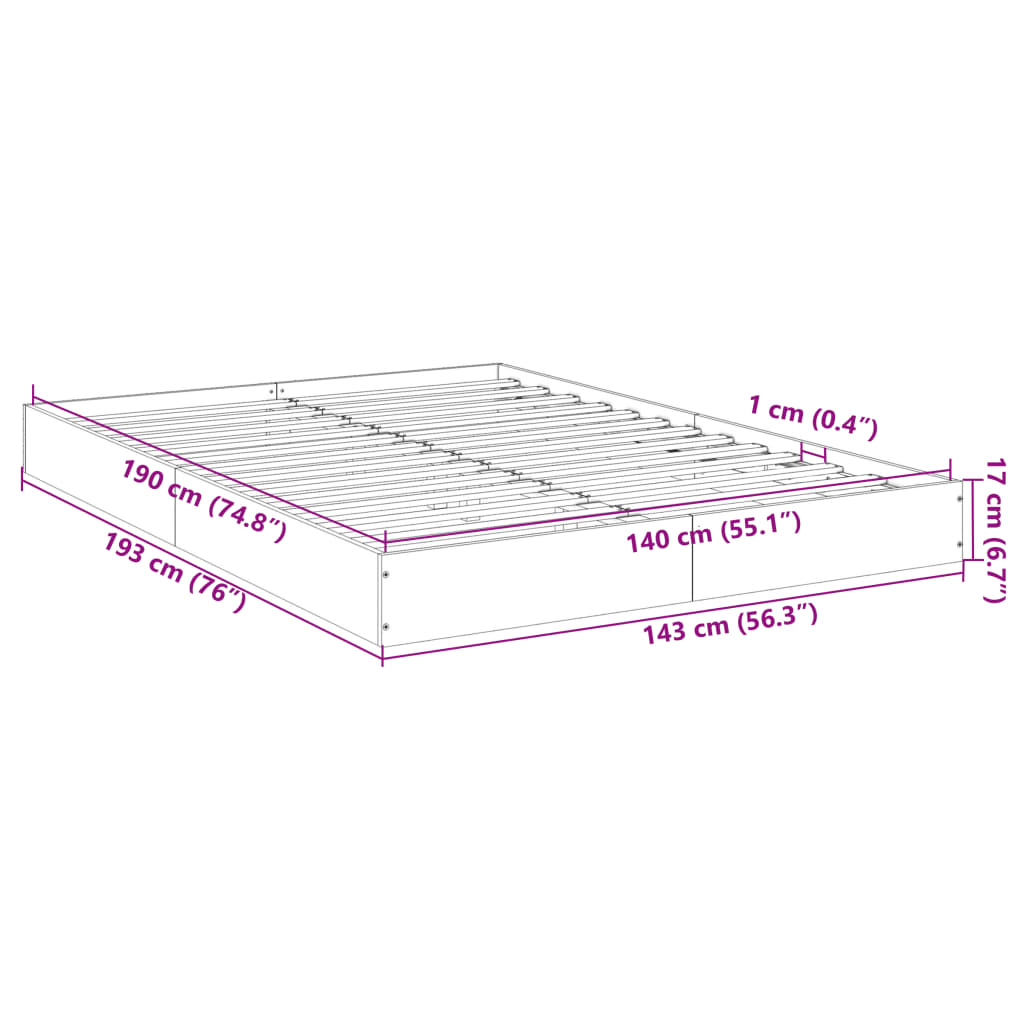 vidaXL Bed Frame without Mattress Smoked Oak 140x190 cm Engineered Wood