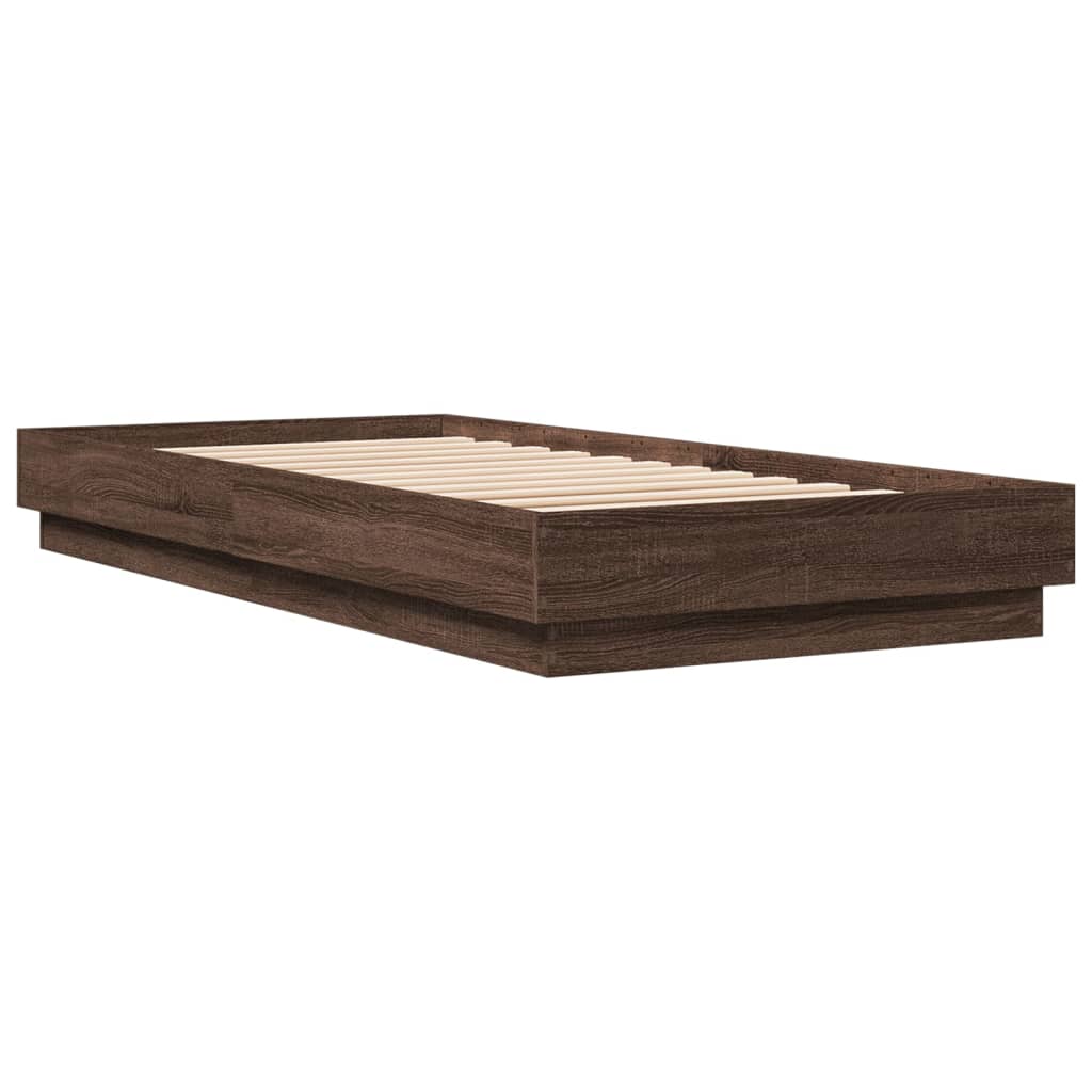 vidaXL Bed Frame without Mattress with LED Lights Brown Oak 100x200 cm