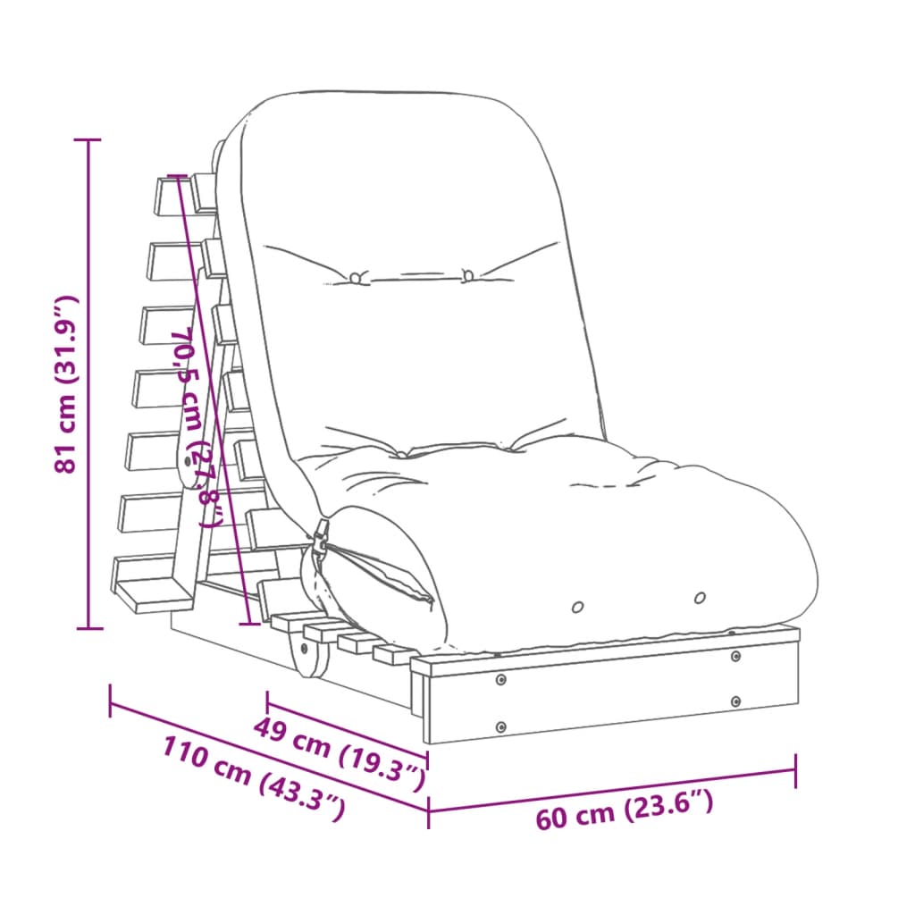 vidaXL Futon Sofa Bed with Mattress 60x206x11 cm Solid Wood Pine