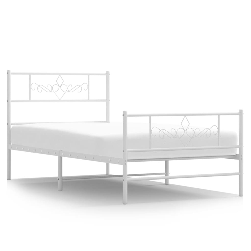 vidaXL Metal Bed Frame without Mattress with Footboard White 90x190 cm Single