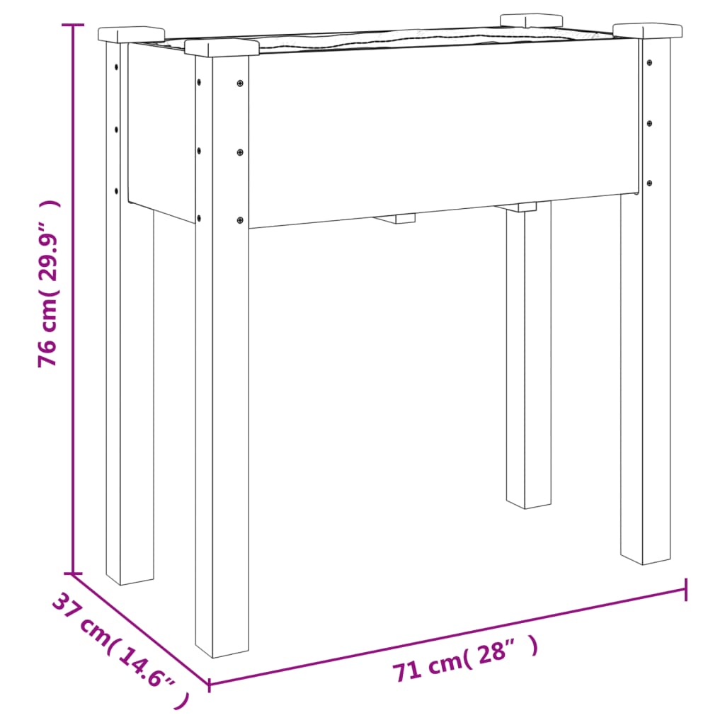 vidaXL Wheeled Planter with Liner 71x37x80 cm Solid Wood Fir