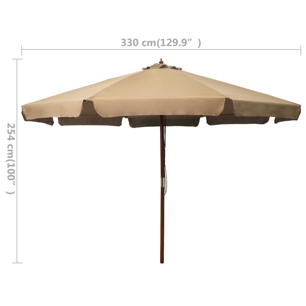 vidaXL Garden Parasol with Wooden Pole 330 cm Taupe