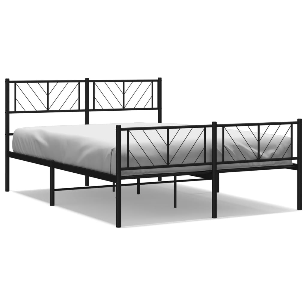 vidaXL Metal Bed Frame without Mattress with Footboard Black 135x190 cm Double