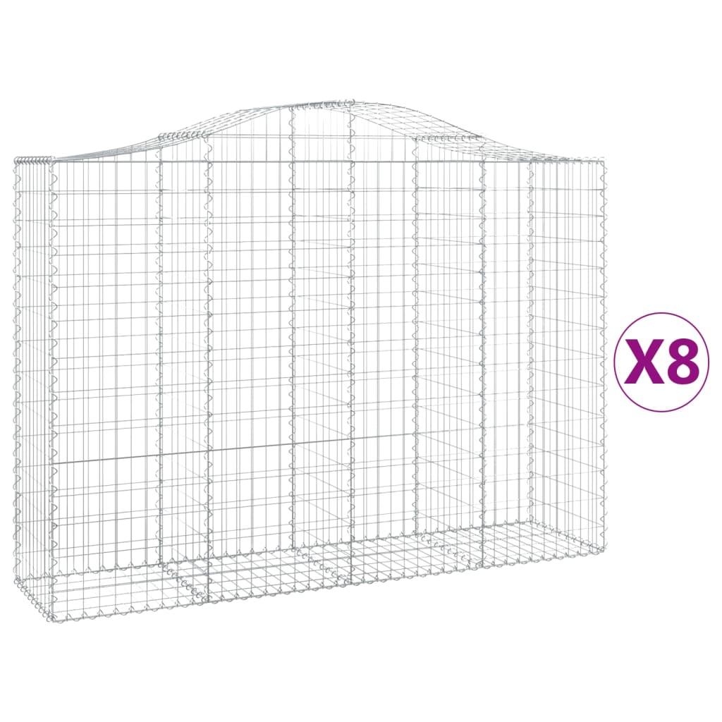 vidaXL Arched Gabion Baskets 8 pcs 200x50x140/160 cm Galvanised Iron