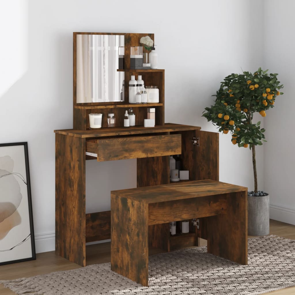 vidaXL Dressing Table Set Smoked Oak 86.5x35x136 cm