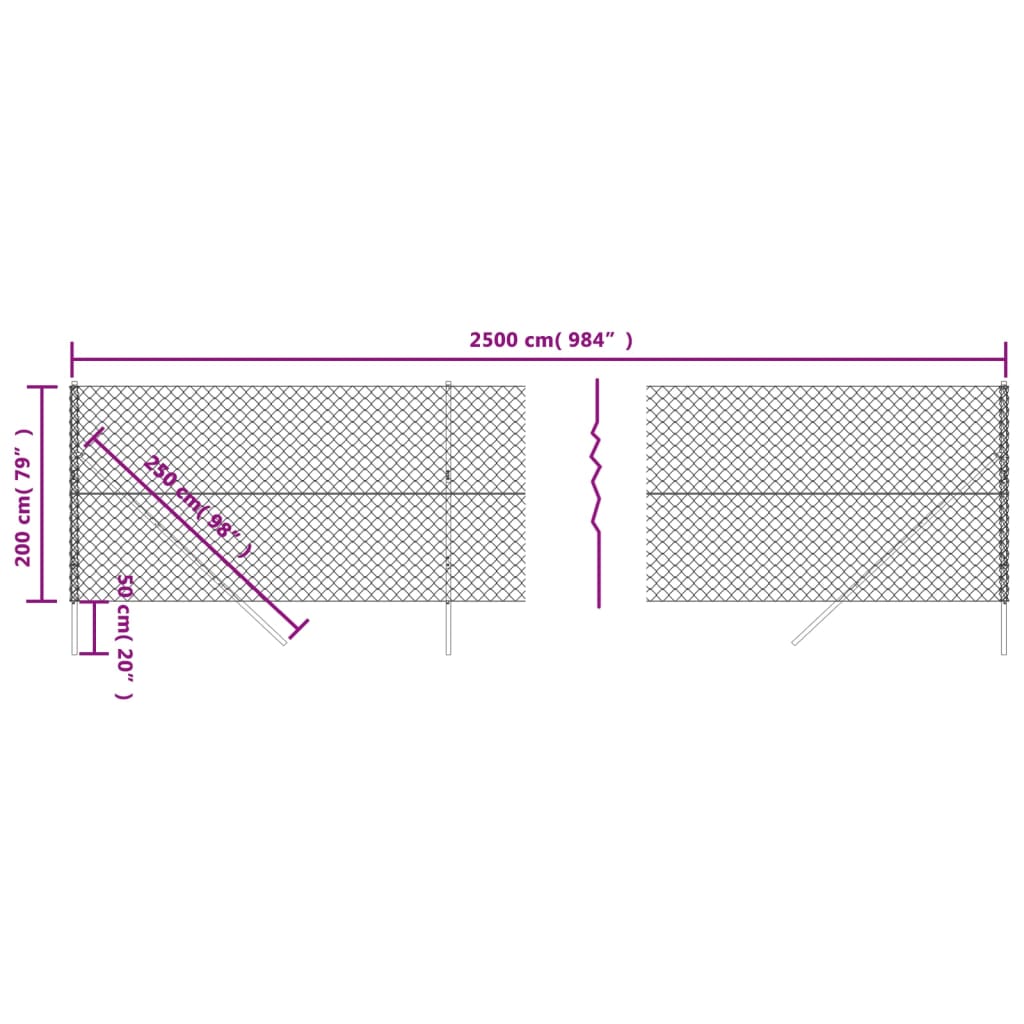 vidaXL Chain Link Fence Green 2x25 m