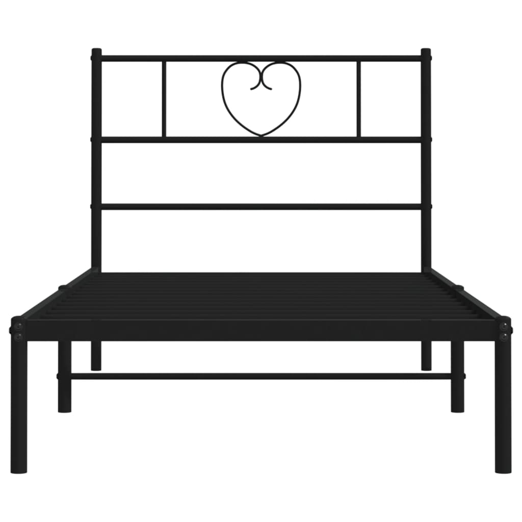 vidaXL Metal Bed Frame without Mattress with Headboard Black 90x190 cm Single