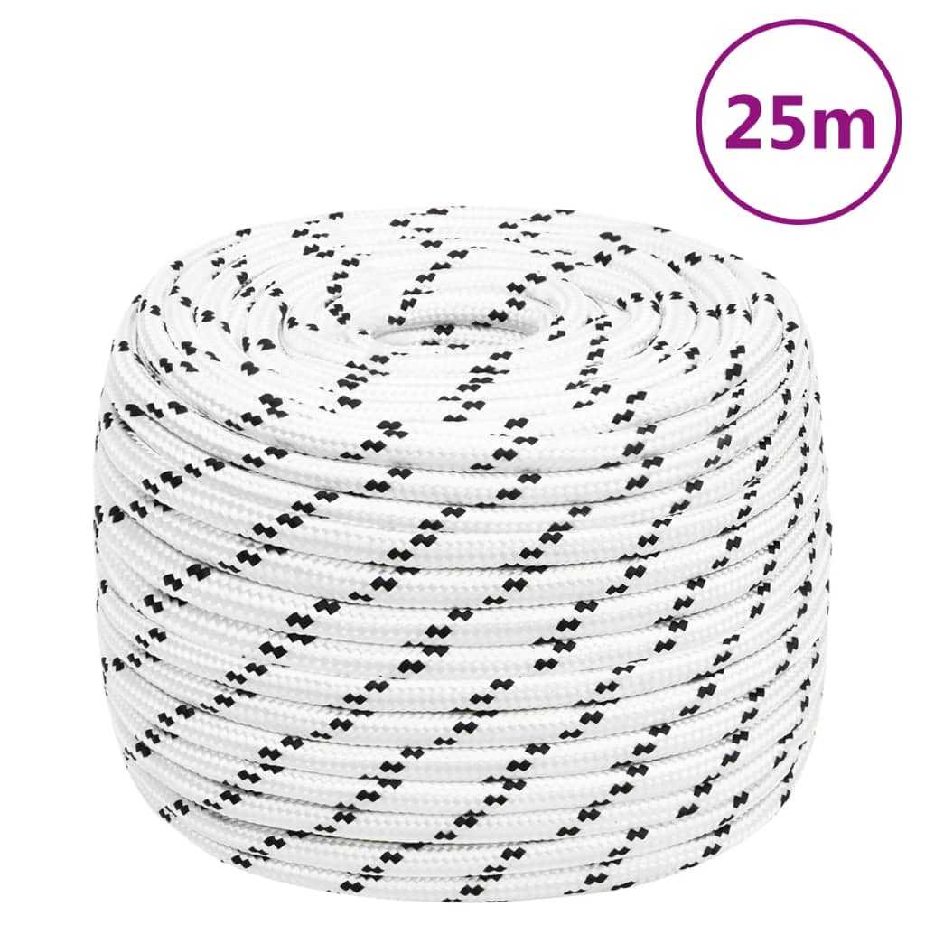 vidaXL Braided Boat Rope White 12 mmx25 m Polyester