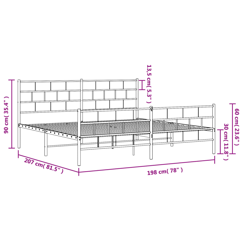 vidaXL Metal Bed Frame without Mattress with Footboard Black 193x203 cm