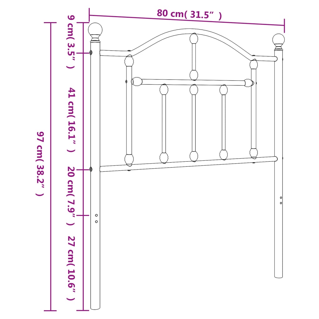 vidaXL Metal Headboard White 75 cm