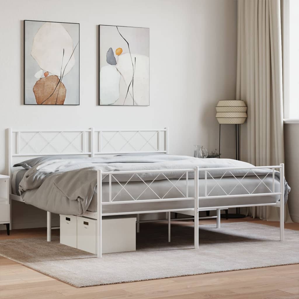 vidaXL Metal Bed Frame without Mattress with Footboard White 140x200 cm