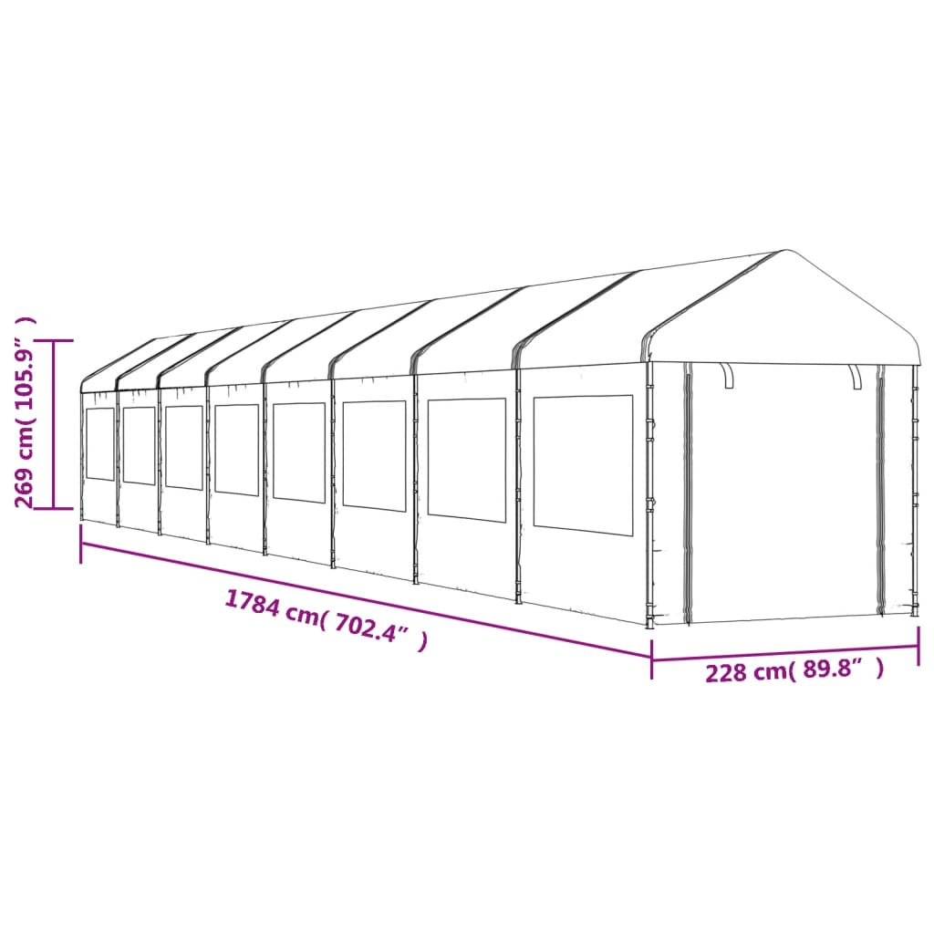 vidaXL Gazebo with Roof White 17.84x2.28x2.69 m Polyethylene