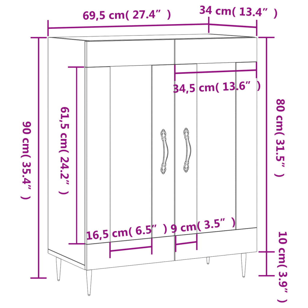 vidaXL Sideboard Concrete Grey 69.5x34x90 cm Engineered Wood