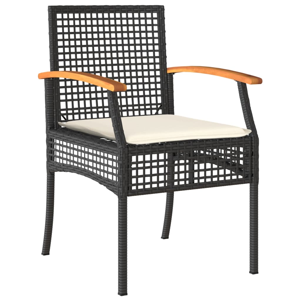 vidaXL 3 Piece Garden Dining Set with Cushions Black Poly Rattan