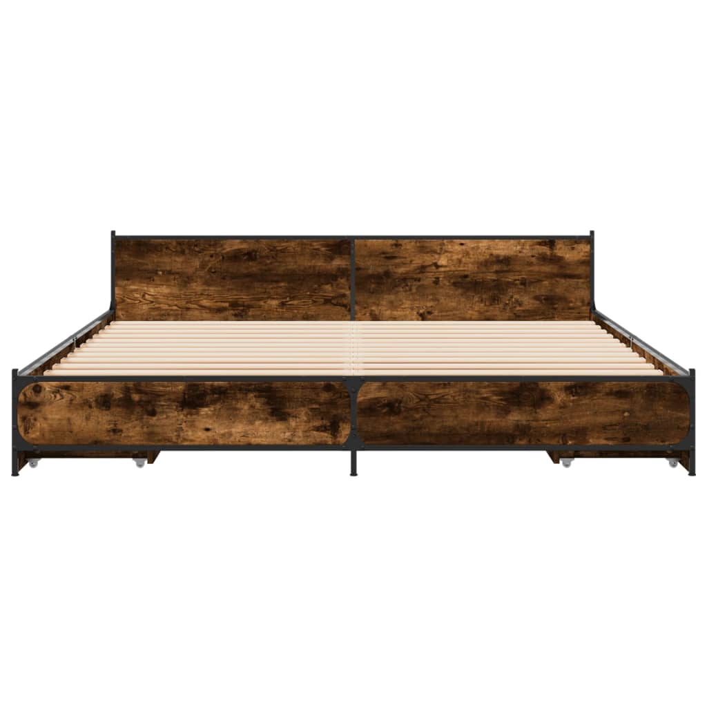 vidaXL Bed Frame with Drawers without Mattress Smoked Oak 180x200 cm Super King