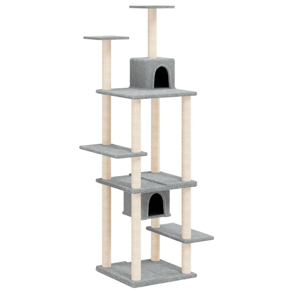 vidaXL Cat Tree with Sisal Scratching Posts Light Grey 176 cm