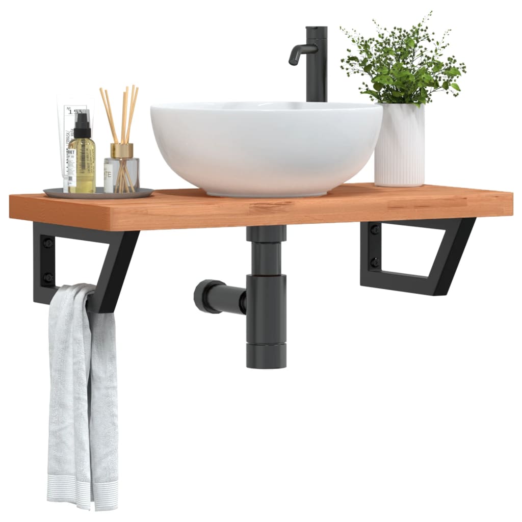 vidaXL Basin Shelf Wall Mounted Steel and Solid Wood Beech