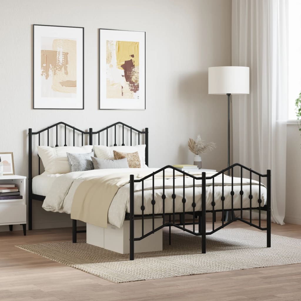 vidaXL Metal Bed Frame without Mattress with Footboard Black 120x190 cm Small Double