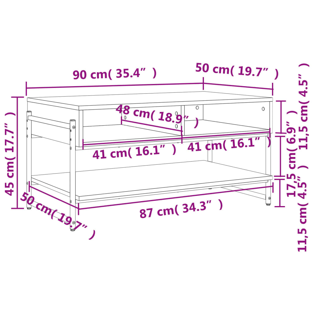 vidaXL Coffee Table Smoked Oak 90x50x45 cm Engineered Wood