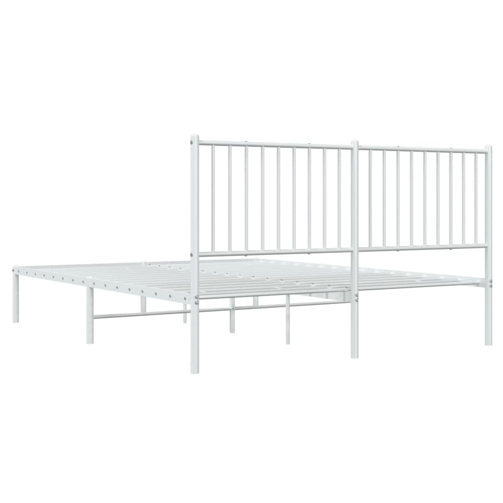 vidaXL Metal Bed Frame without Mattress with Headboard White 150x200 cm King Size