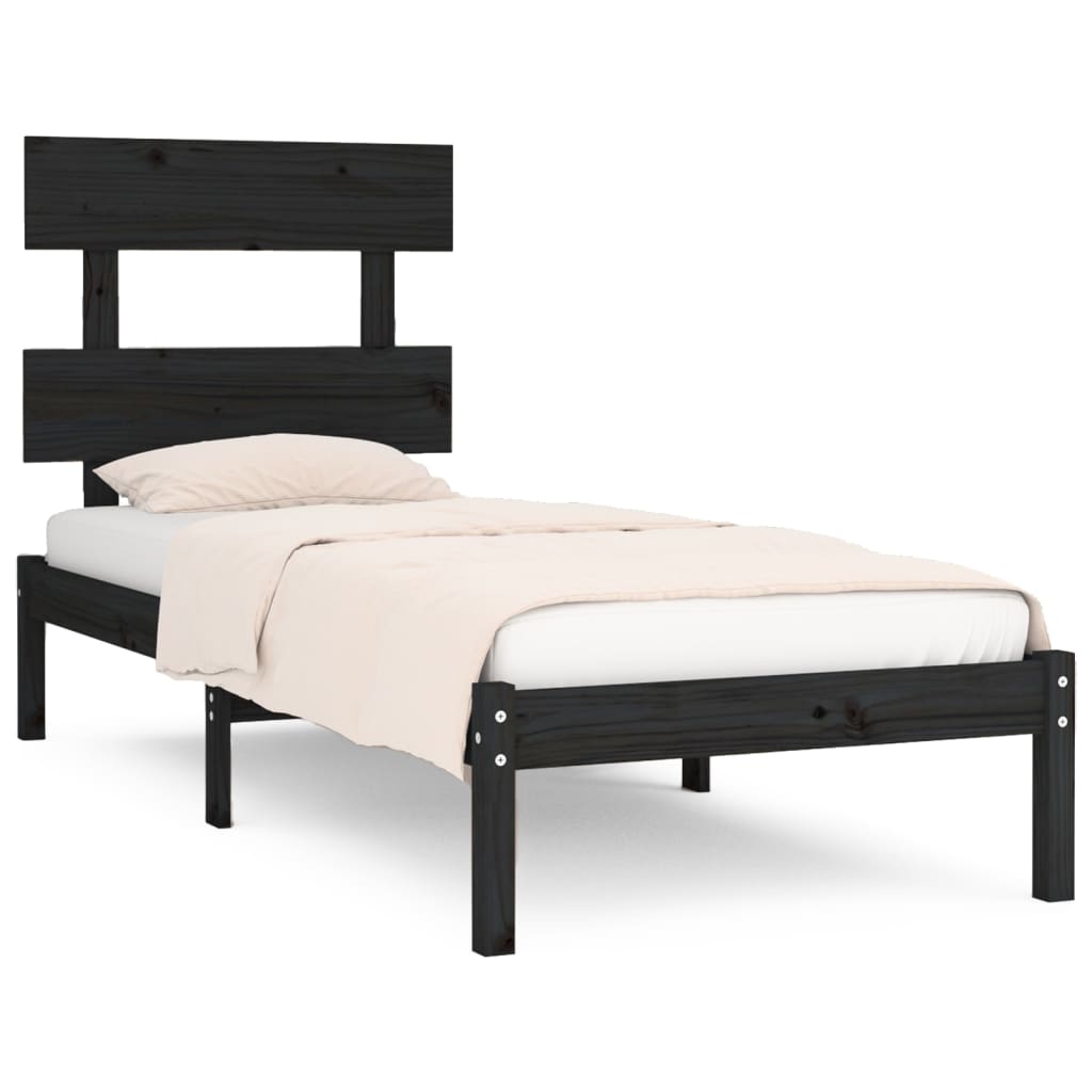 vidaXL Bed Frame without Mattress Black 90x190 cm Single Solid Wood