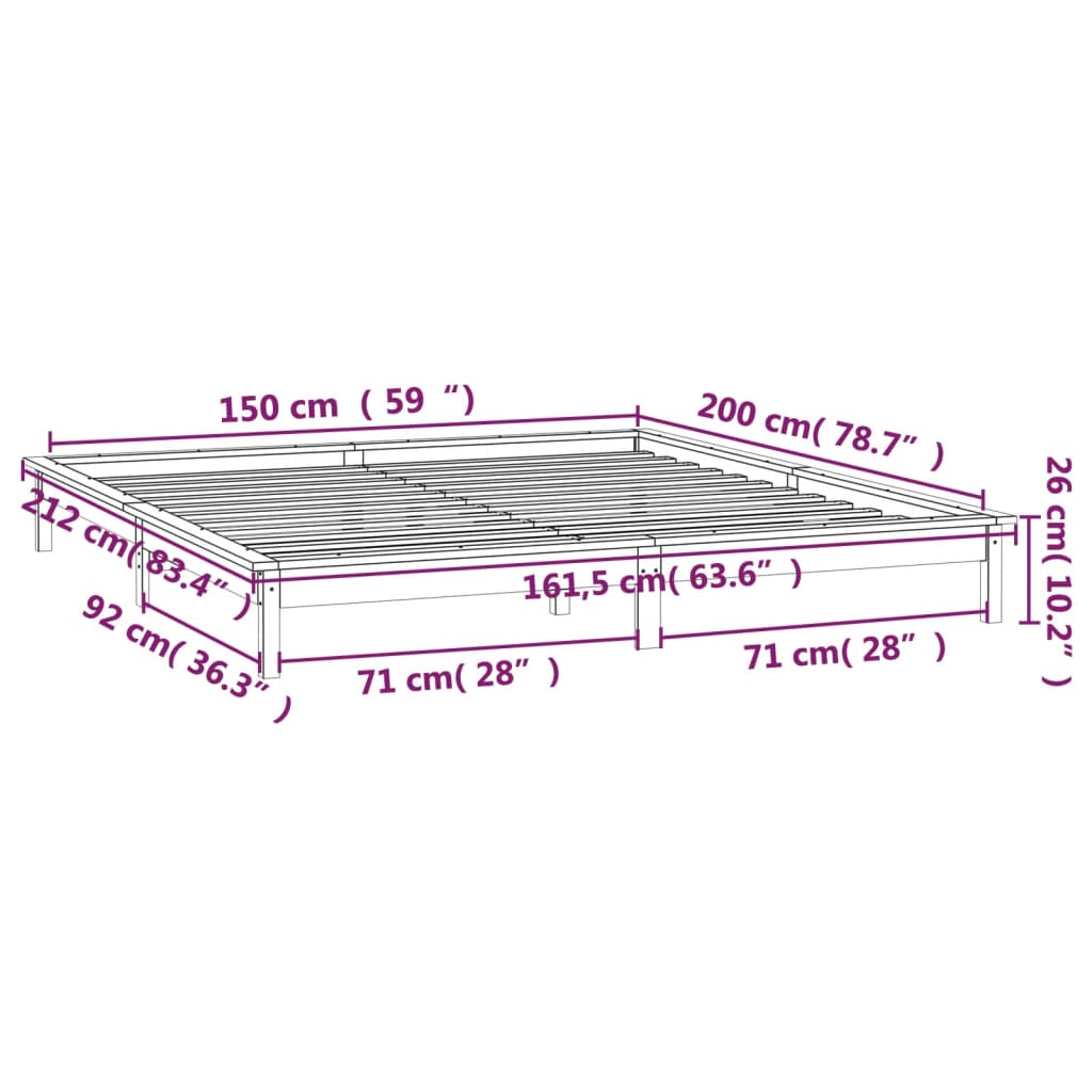 vidaXL LED Bed Frame without Mattress Honey Brown 150x200 cm King Size Solid Wood