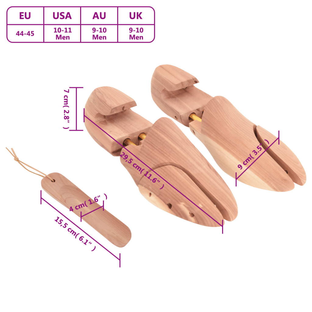 vidaXL Shoe Stretcher with Shoe Horn EU 44-45 Solid Wood Cedar