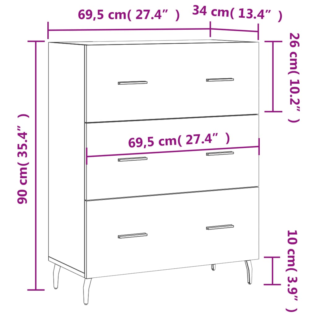 vidaXL Sideboard Black 69.5x34x90 cm Engineered Wood