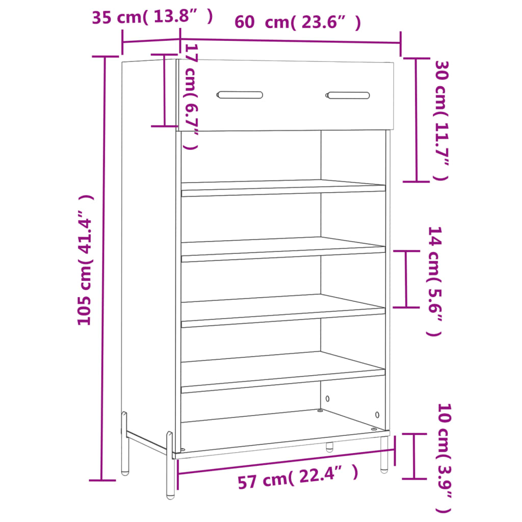 vidaXL Shoe Cabinet White 60x35x105 cm Engineered Wood