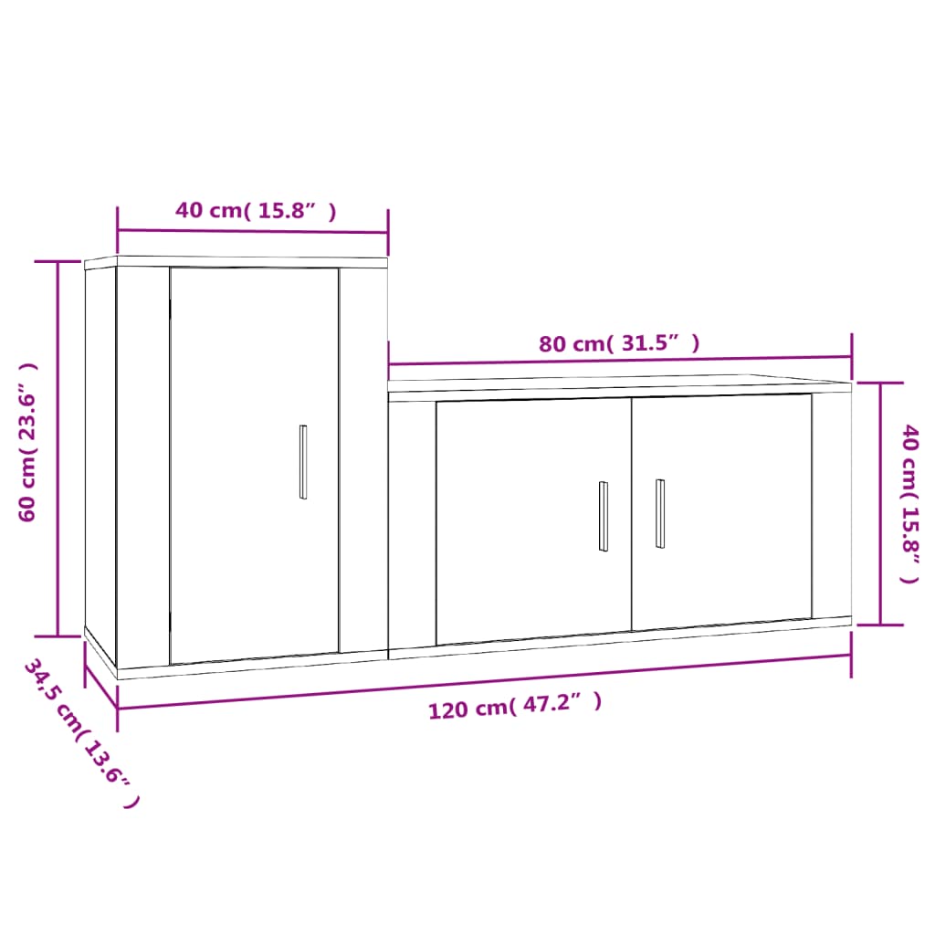 vidaXL 2 Piece TV Cabinet Set High Gloss White Engineered Wood