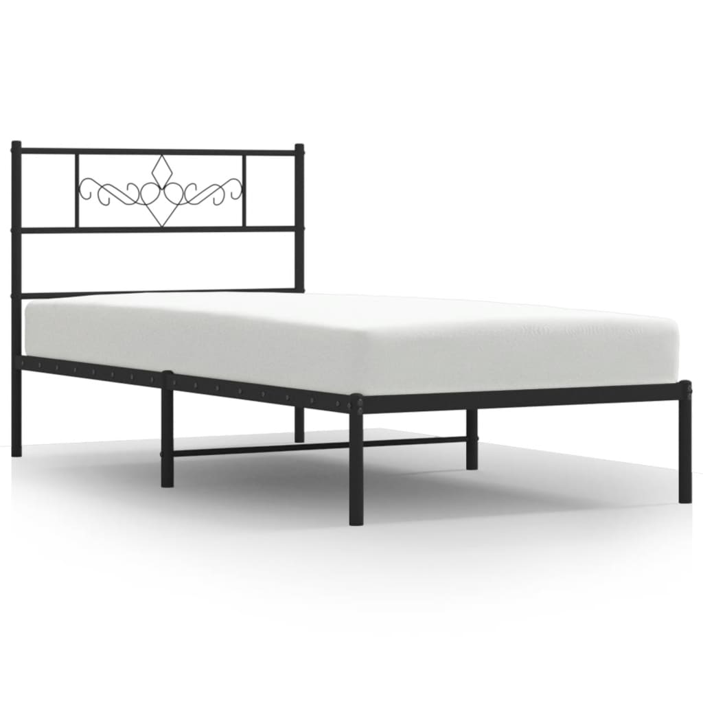 vidaXL Metal Bed Frame without Mattress with Headboard Black 100x200 cm