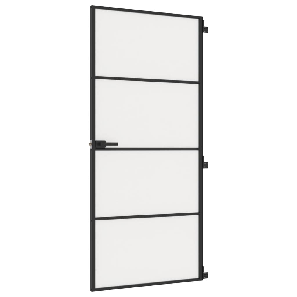 vidaXL Interior Door Slim Black 93x201.5 cm Tempered Glass and Aluminium