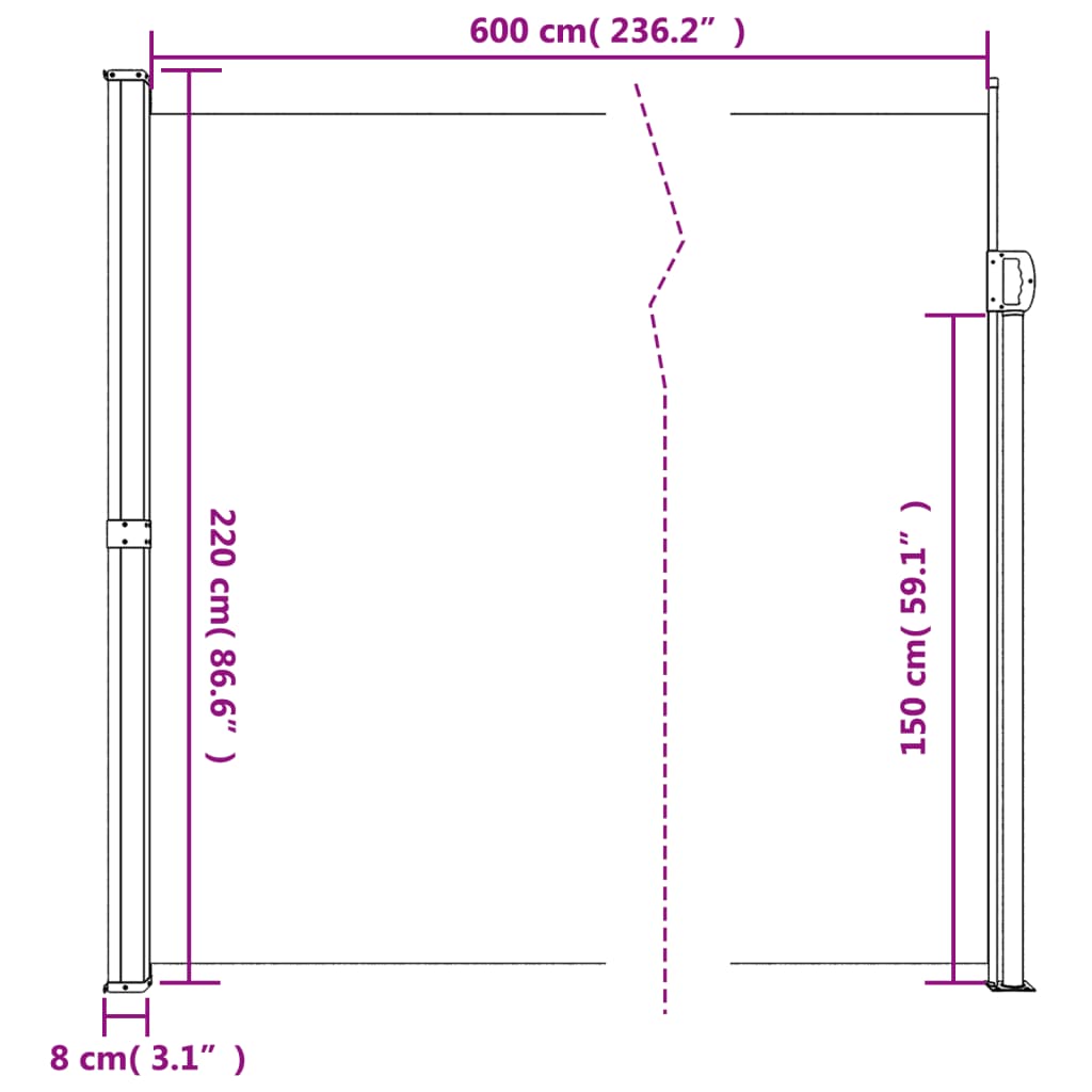 vidaXL Retractable Side Awning Red 220x600 cm