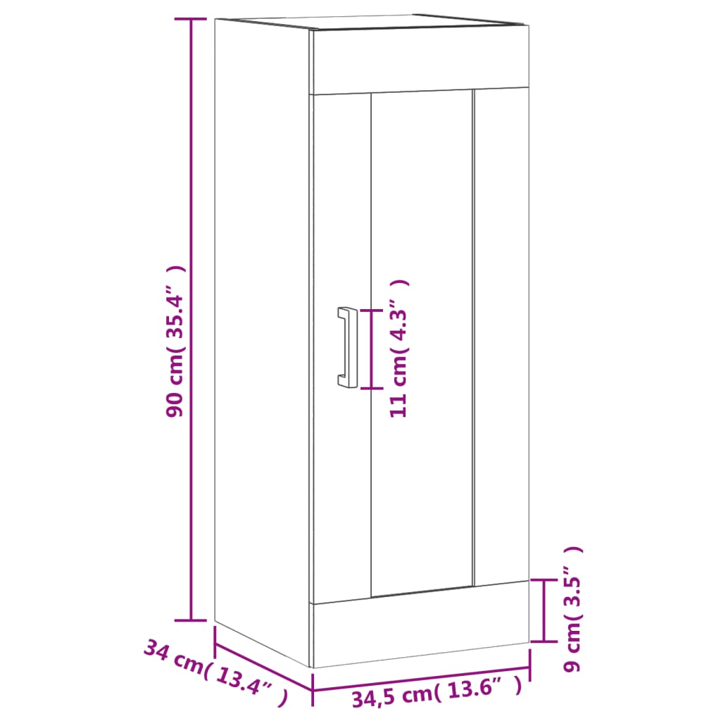 vidaXL Wall Mounted Cabinet Concrete Grey 34.5x34x90 cm Engineered Wood