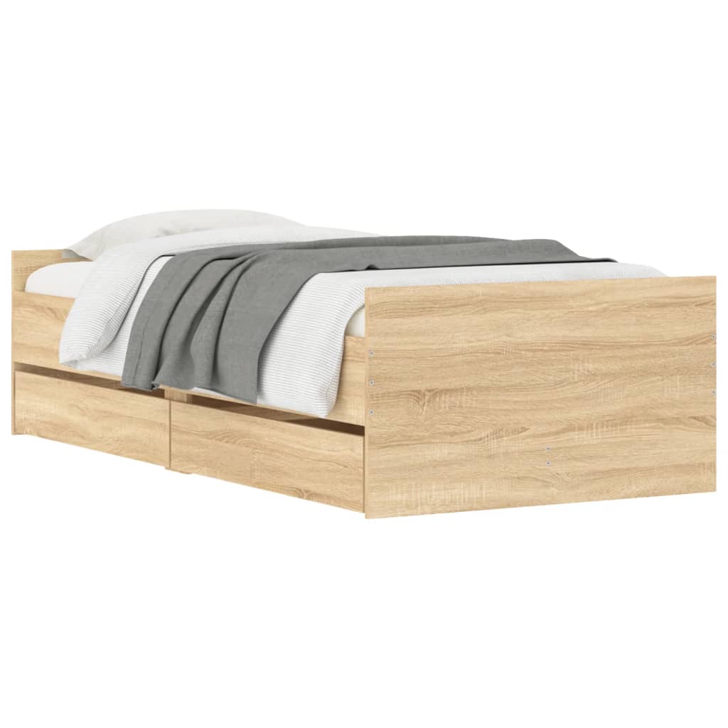 vidaXL Bed Frame without Mattress Sonoma Oak 75x190 cm Small Single