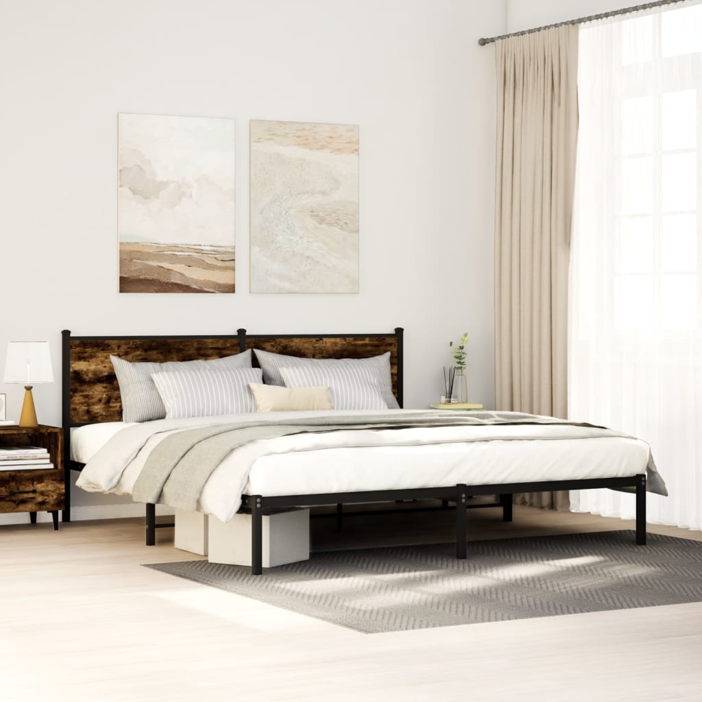 vidaXL Metal Bed Frame without Mattress Smoked Oak 160x200 cm