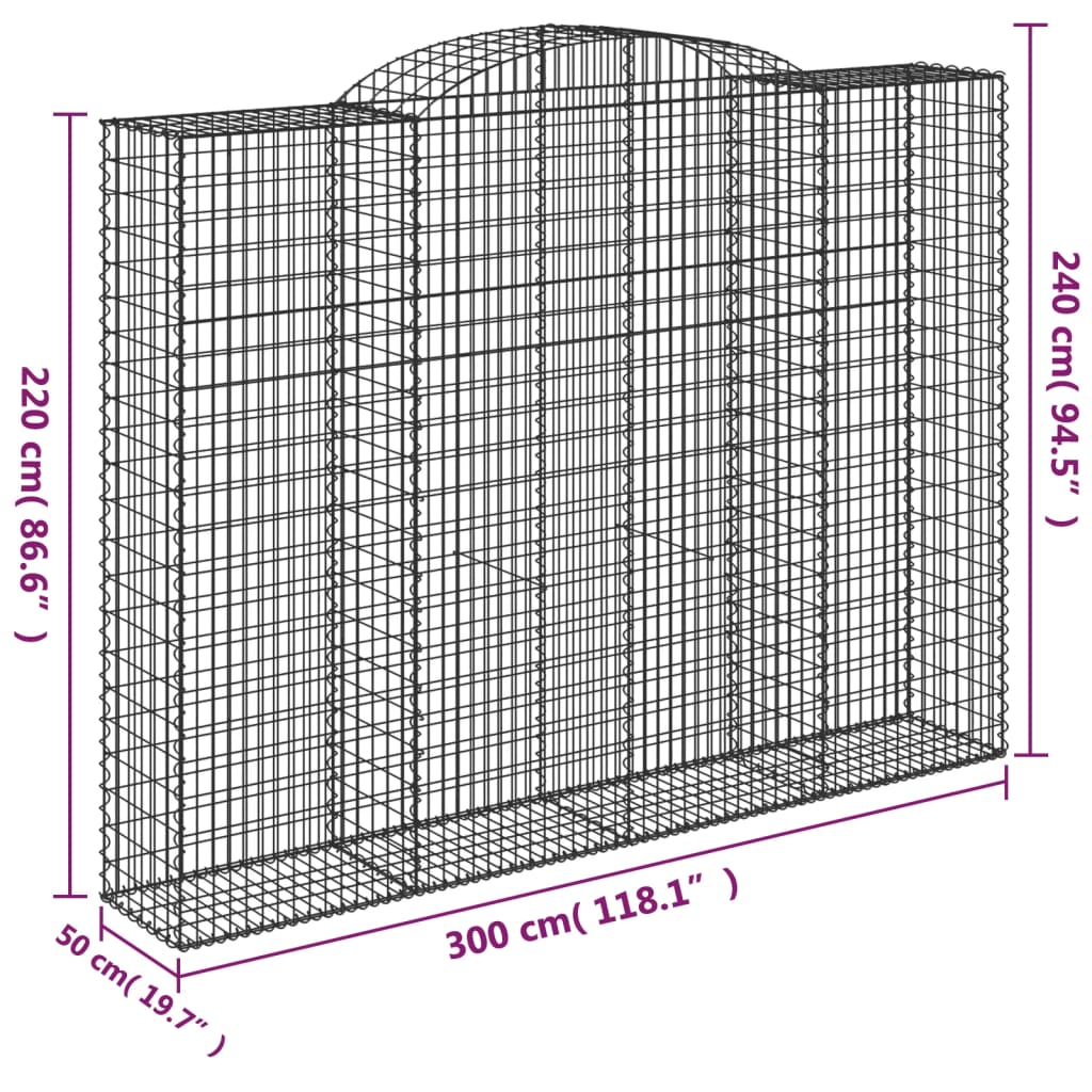 vidaXL Arched Gabion Baskets 2 pcs 300x50x220/240 cm Galvanised Iron