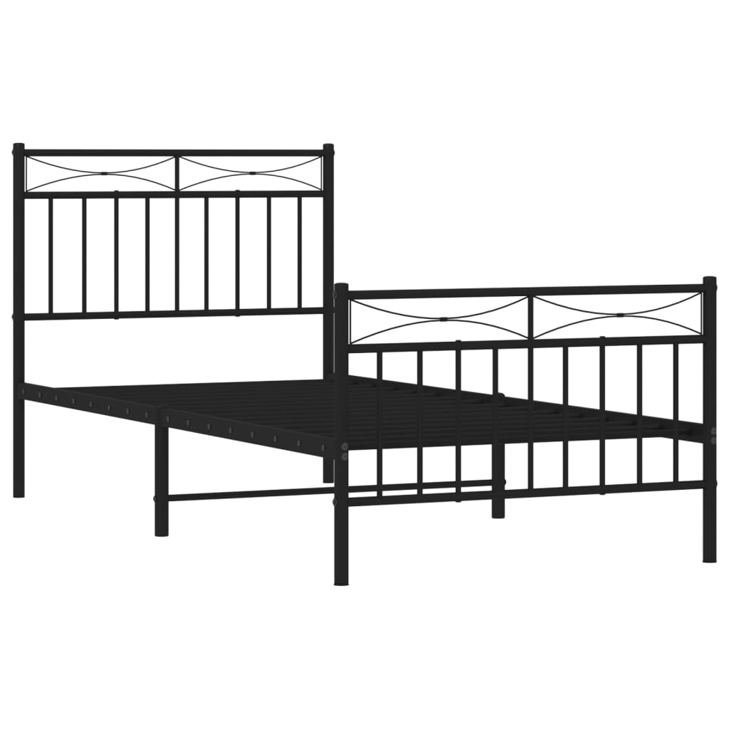 vidaXL Metal Bed Frame without Mattress with Footboard Black 90x190 cm Single