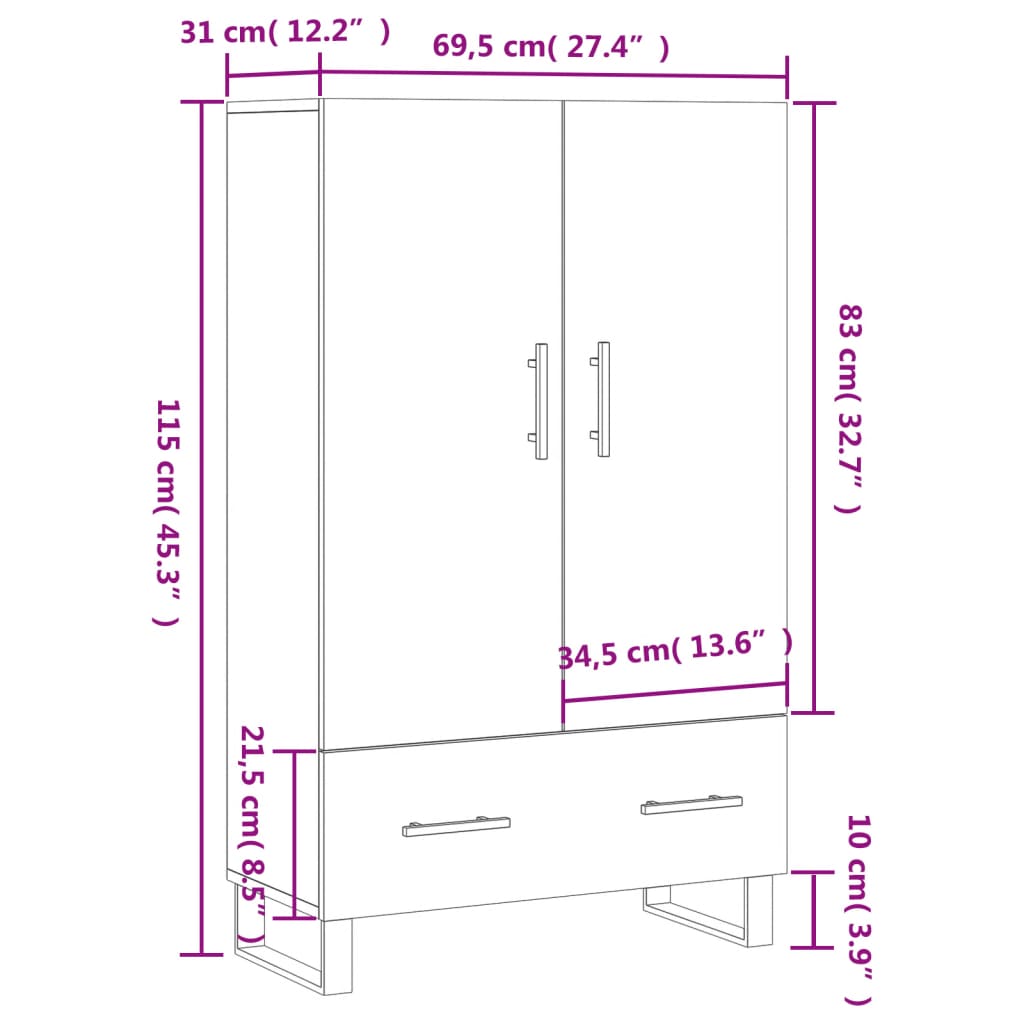 vidaXL Highboard Grey Sonoma 69.5x31x115 cm Engineered Wood