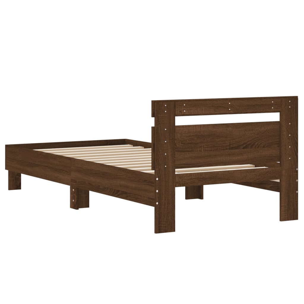 vidaXL Bed Frame without Mattress with Headboard Brown Oak 75x190 cm Small Single