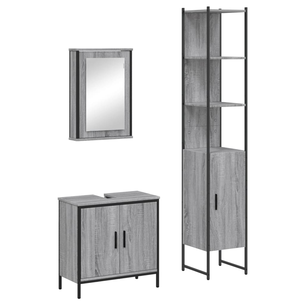 vidaXL 3 Piece Bathroom Furniture Set Grey Sonoma Engineered Wood