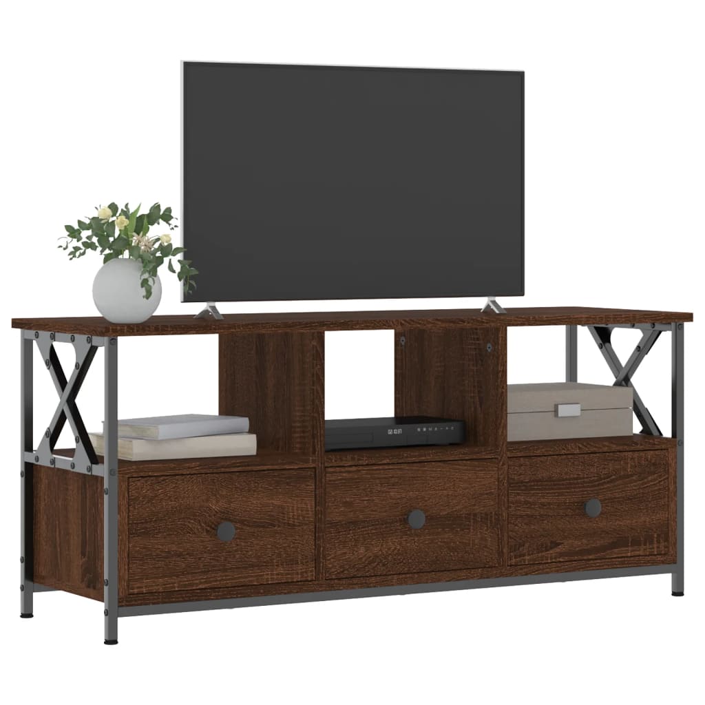 vidaXL TV Cabinet Brown Oak 102x33x45 cm Engineered Wood&Iron