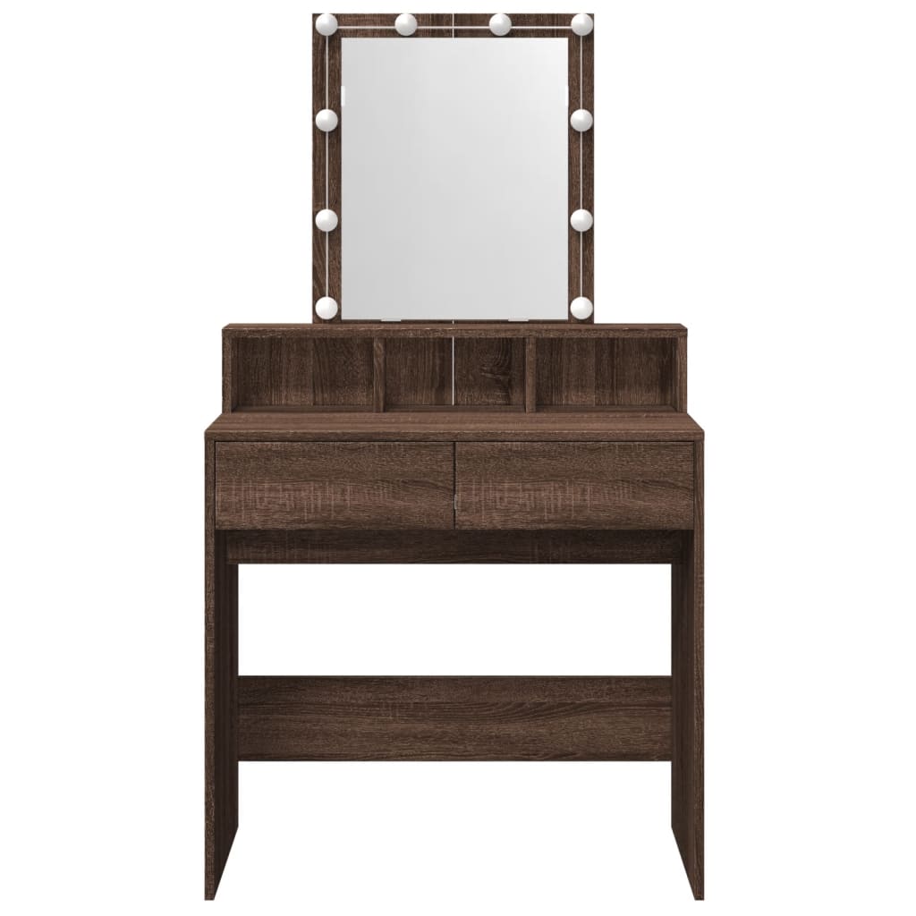 vidaXL Dressing Table with LED Brown Oak 80x41x144.5 cm