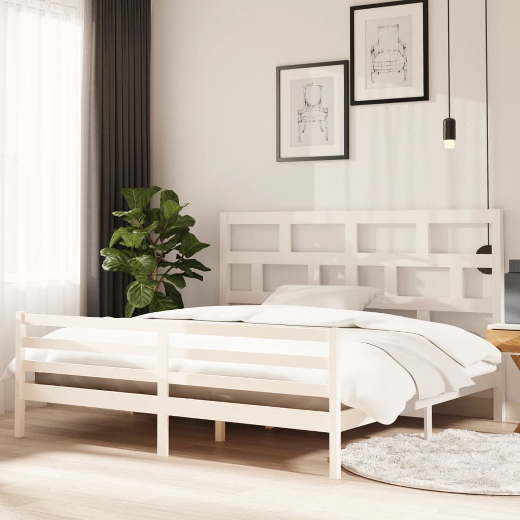 vidaXL Bed Frame without Mattress White Solid Wood 200x200 cm (810451+814215)